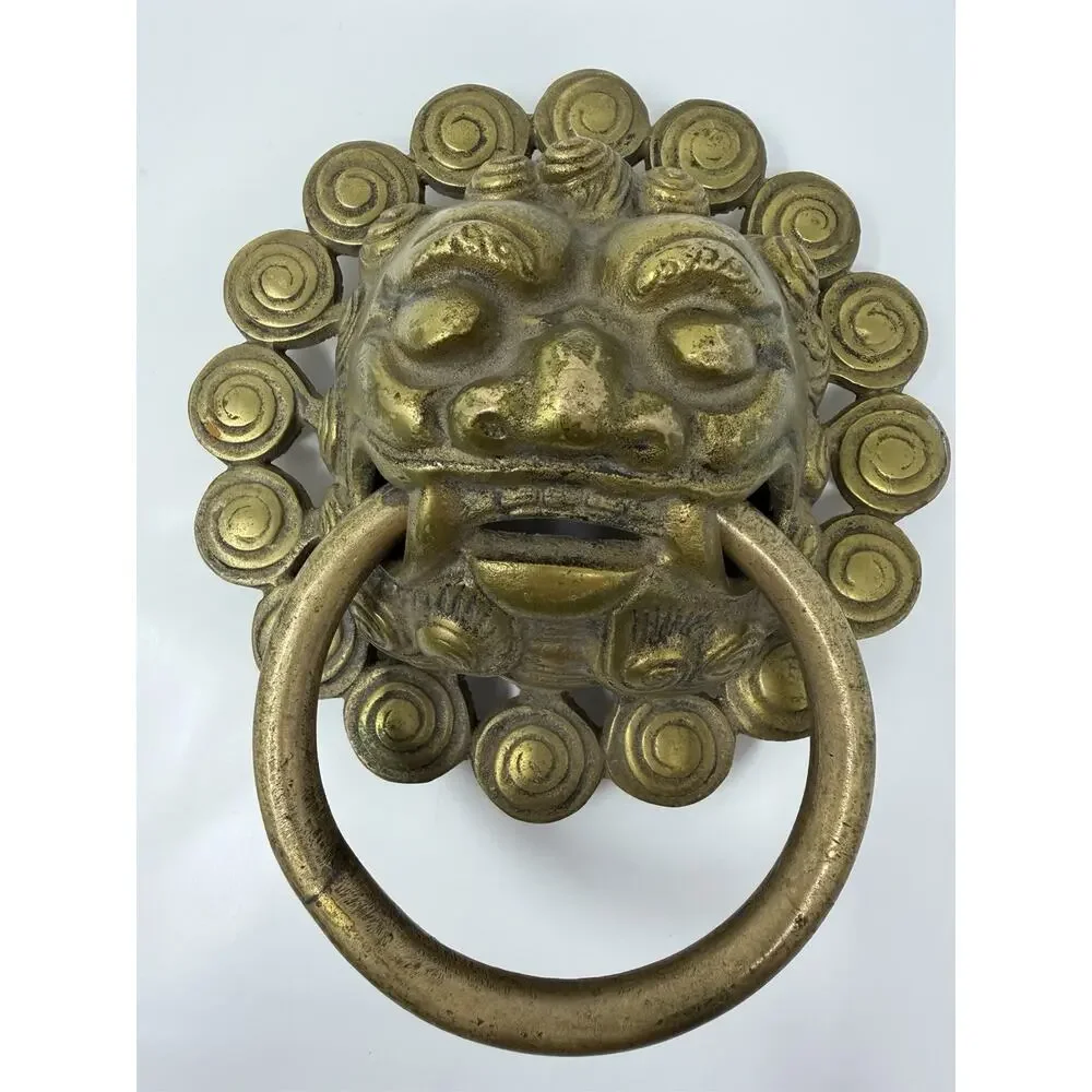 LION Solid BRONZE FOO DOG Gold DOOR KNOCKER Hanger Vintage